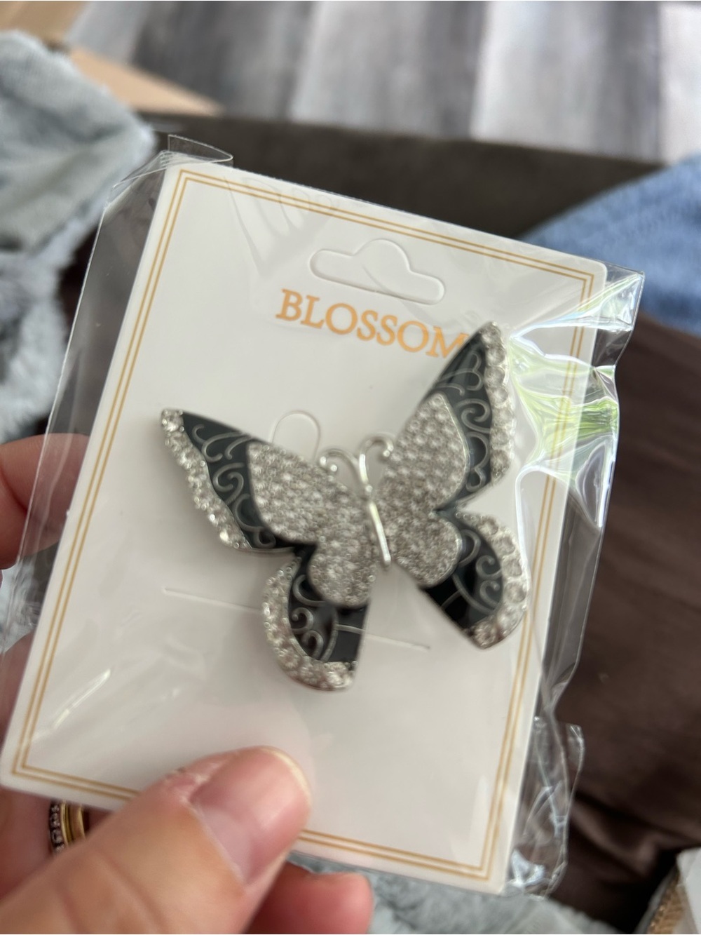 4/$50 Silver & Black Crystal Butterfly Brooch